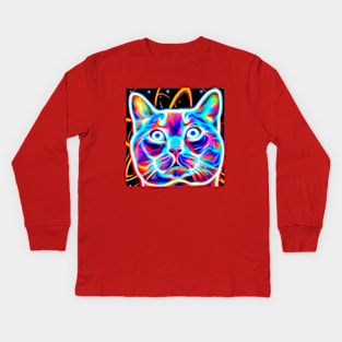 Cosmic Laser Synth Cat Kids Long Sleeve T-Shirt